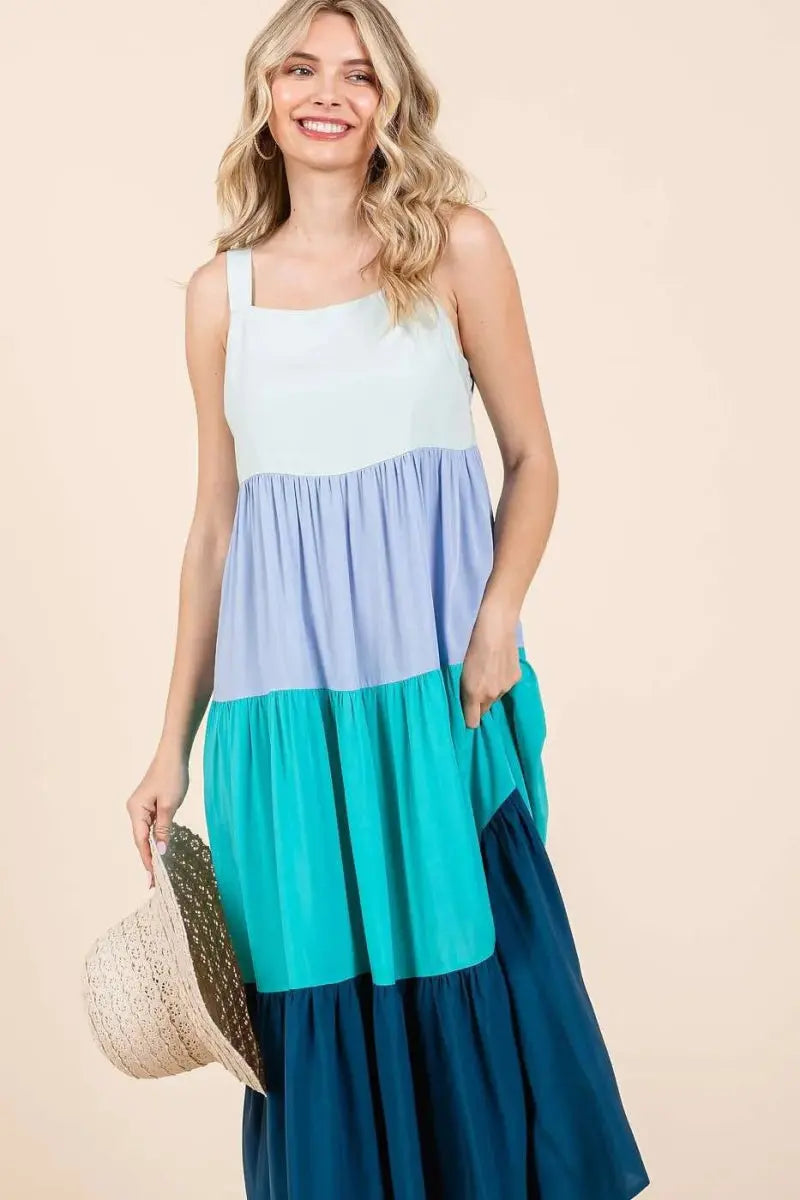 Mittoshop Color Block Tiered Pull-On Maxi Dress for Women - Love Salve